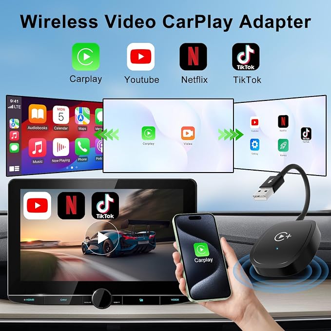 Wireless CarPlay Adapter, CarPlay Wireless Adapter Supports Netflix, and Tiktok - Image 2