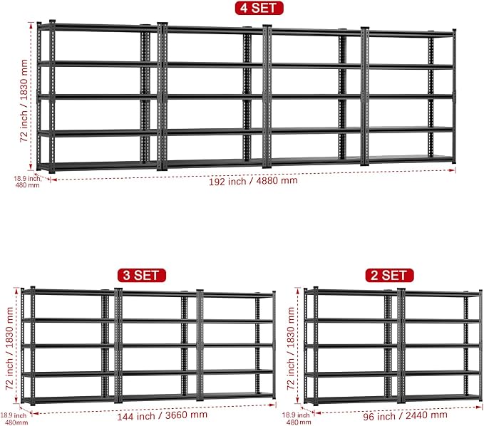 Heavy Duty Garage Shelving Unit 3000LBS, Adjustable 5-Tier Storage Rack - Image 9