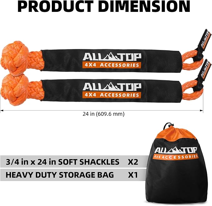 ALL-TOP Synthetic Soft Shackle Rope 3/4in x 24in UHMWPE Recovery Tow Shackles - Image 3