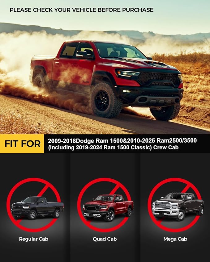 KYX Running Boards for 2009-2018 Ram 1500/2010-2025 Ram 2500 3500 Crew Cab & - Image 2