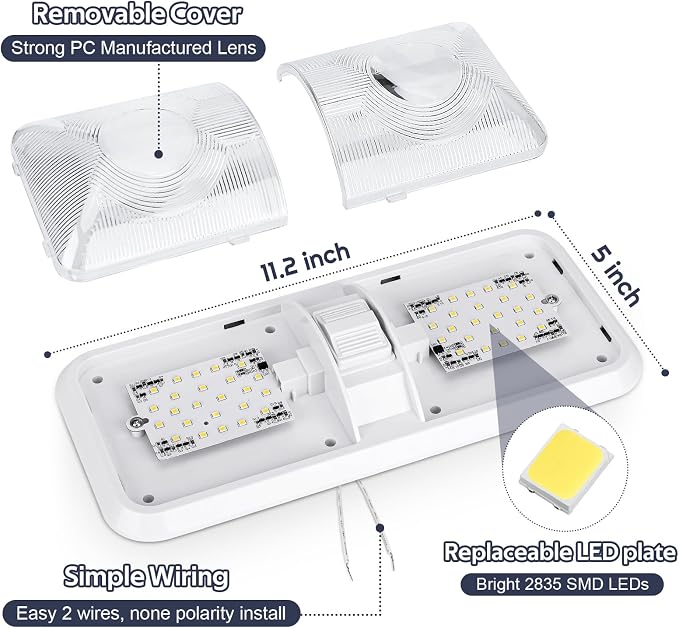 1 Pack RV Lights Interior 12V Led 8W Ceiling Double Dome Camper Light 600 Lumen - Image 3