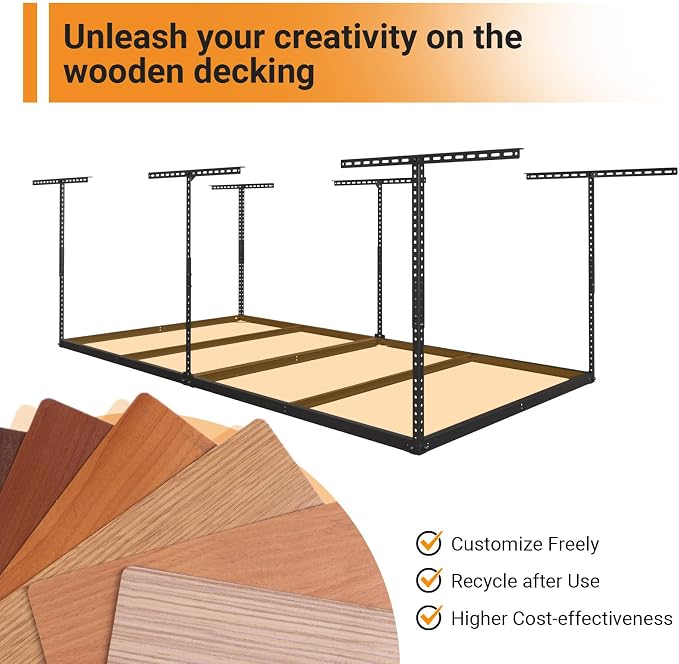 4x8ft Overhead Garage Storage Rack Wooden Decking Not Included, Heavy Duty - Image 8