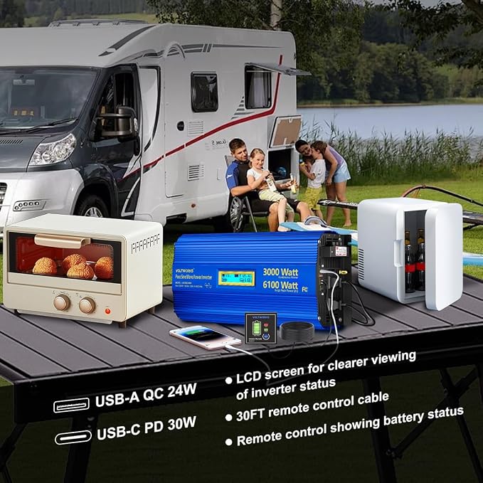 3000 Watt Pure Sine Wave Power Inverter 3000W 12V to 110V 120V AC, 6000W Surge - Image 5
