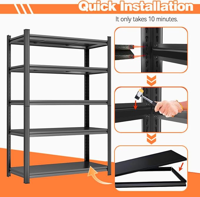 78" H Garage Shelving 5-Tier Storage Shelves Metal Shelving Units Adjustable - Image 2