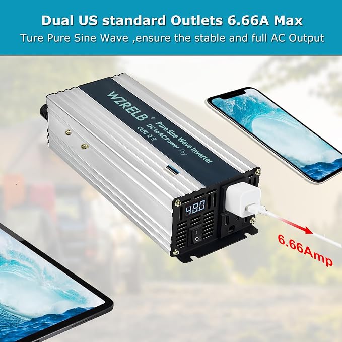 WZRELB 800W Pure Sine Wave Inverter 48V DC to 110V 120V AC Power Converter - Image 4