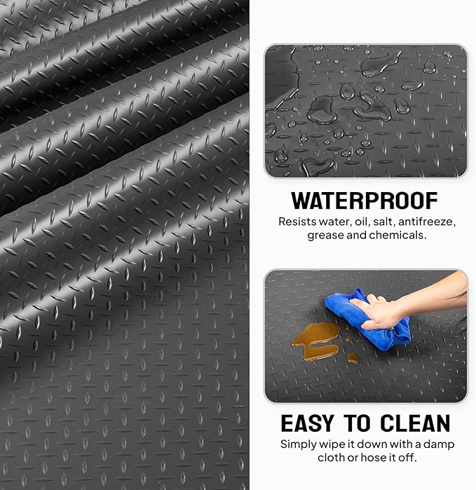 TUFFIOM 7.5 x 20 FT Garage Floor Mat, Thickened Diamond Plate PVC Garage Mats - Image 3