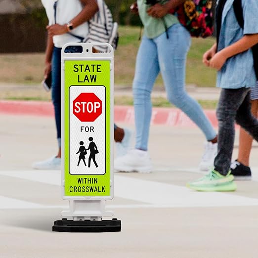 State Law Stop for Pedestrian in Crosswalk MUTCD R1-6a Sign, Double Sided 3M - Image 2