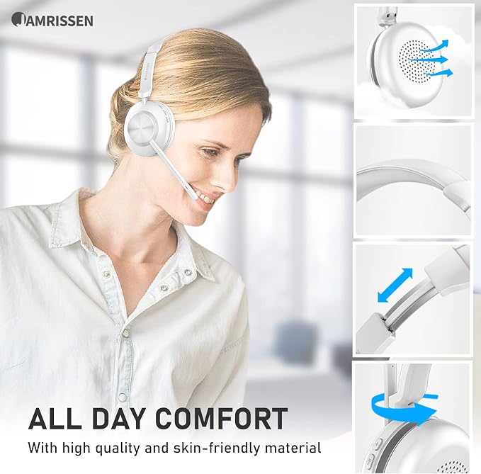 Wireless Headset with Mic for Work, Wireless Headset with USB Dongle & Charging - Image 7