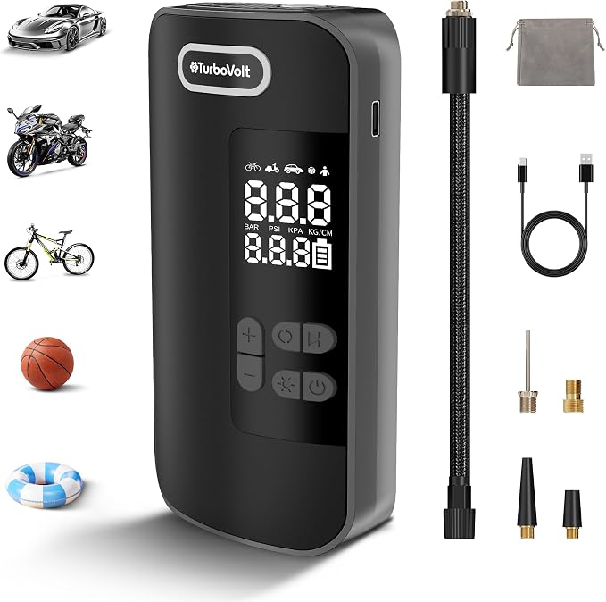 Tire Inflator Portable Air Compressor, 150PSI Rechargeable 2X Faster Cordless by TurboVolt