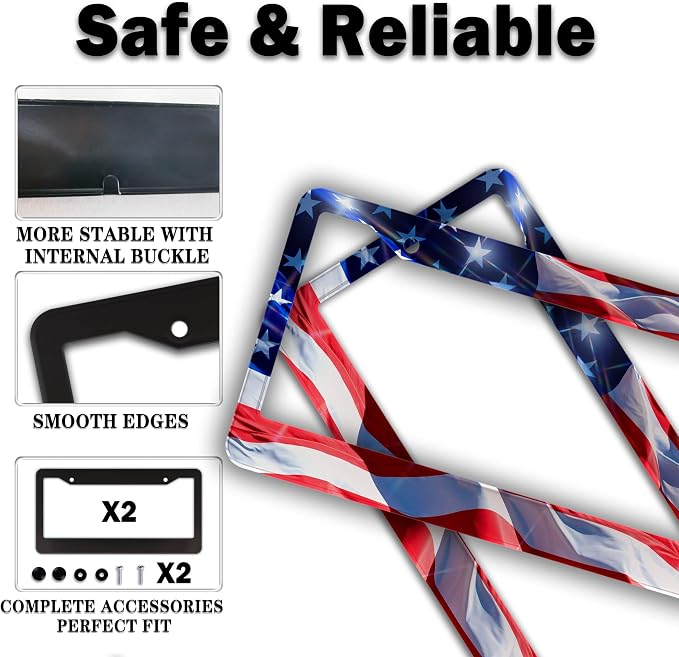 License Plate Frames for Men Multicolor Car Plate Frame for Women American Flag - Image 4