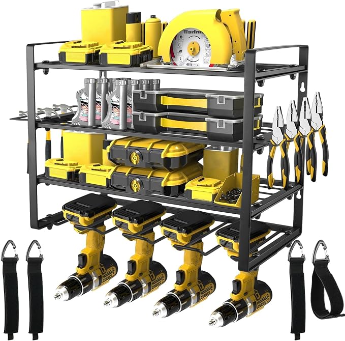 4 Layers Power Tool Organizer Wall Mount, Garage Wall Shelving, 4 Drill Holder by GcFoir