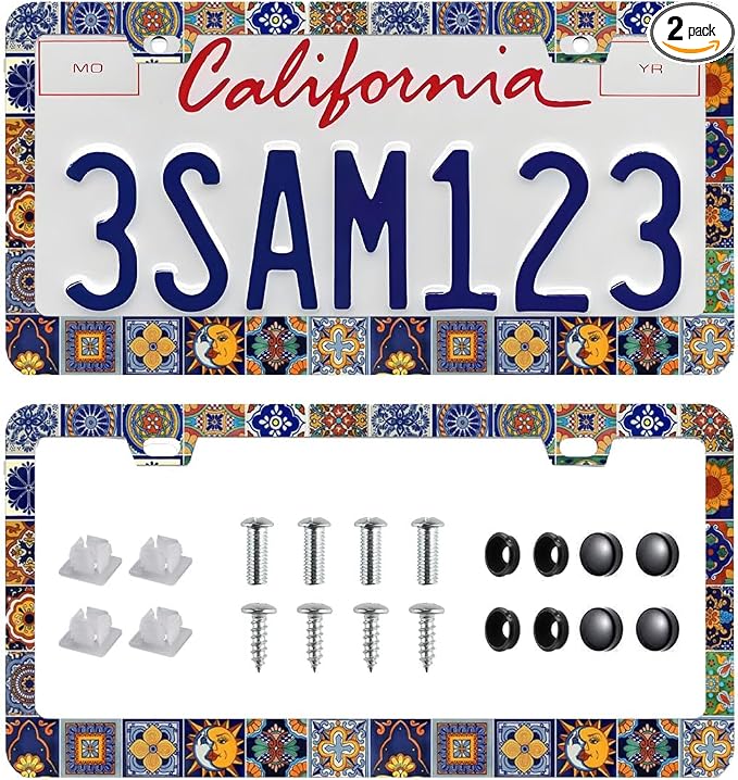 2Pack Mexican Tiles License Plate Frames Mandala Boho License Plate Frame Car by Unknown