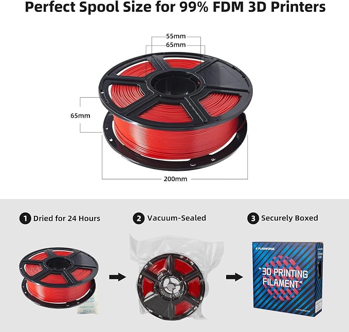 FLASHFORGE PLA Filament 1.75mm Red, 3D Printer Filament 1kg Spool, Dimensional - Image 6