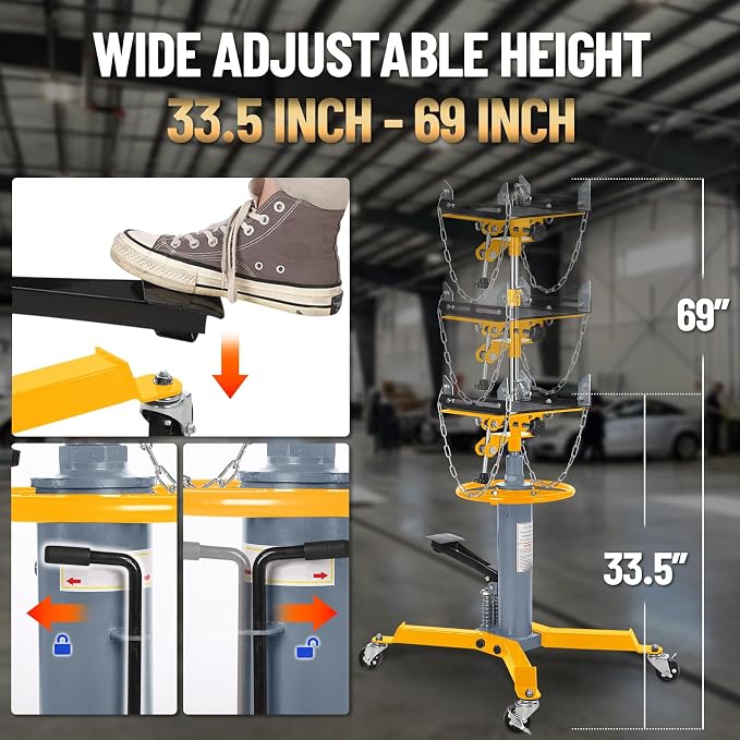 Dual Plunger Hydraulic Transmission Jack 1322lbs Capacity, 33.5"-69" High Lift - Image 5