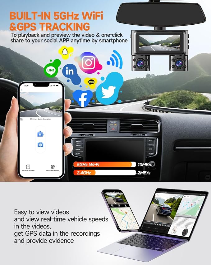 Dash Cam 360°, Dash Camera for Cars Front and Rear Inside, 4 Channel 4K/2K FHD - Image 6