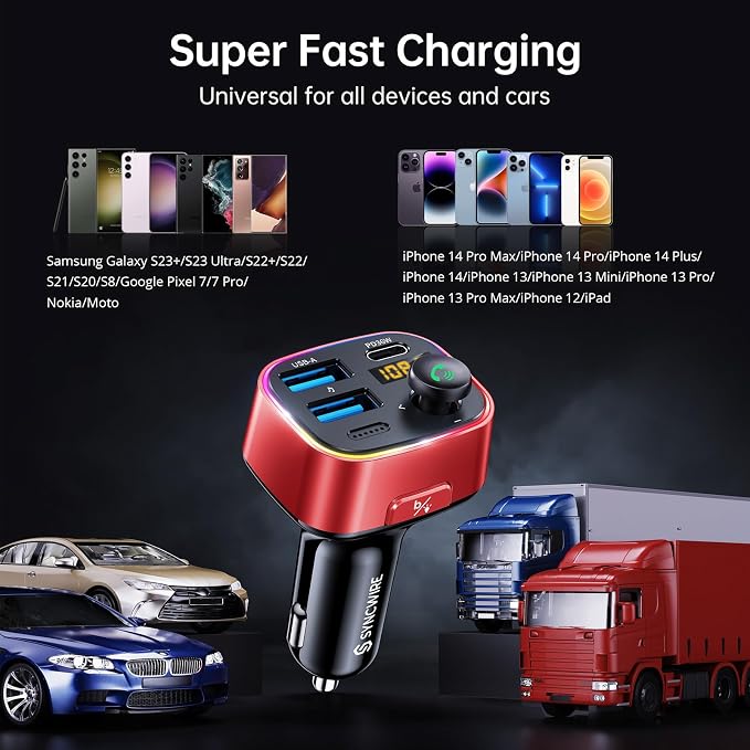 Syncwire Bluetooth 5.3 FM Transmitter Car Adapter 48W Wireless Radio Music - Image 8