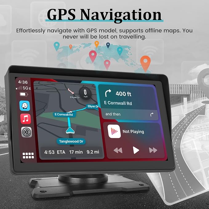 7 Inch Protable Apple Carplay Car Screen, Wireless Android Auto Dash Mount - Image 3