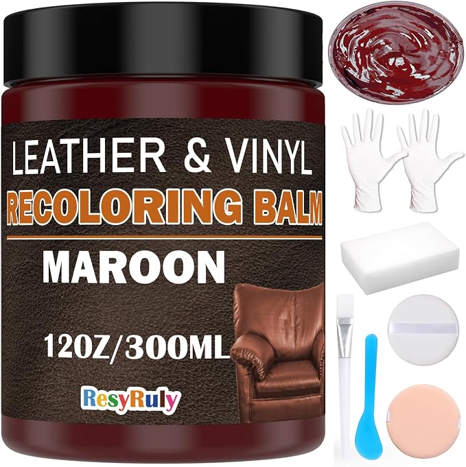 Maroon Leather Repair Kit for Furniture Dye Car Interior Vinyl Seats Paint by ResyRuly