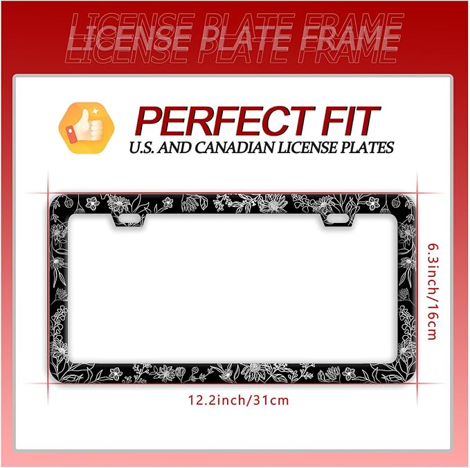 Line Art Flowers License Plate Frame Beautiful Floral License Plate Frames - Image 7
