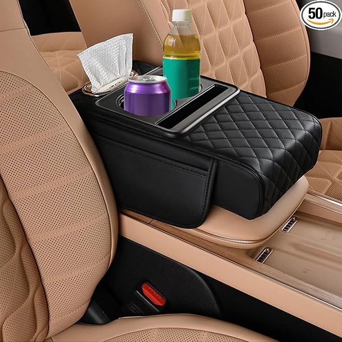 Universal Car Armrest Cushion Organizer, Leather Armrest Cover by Unknown