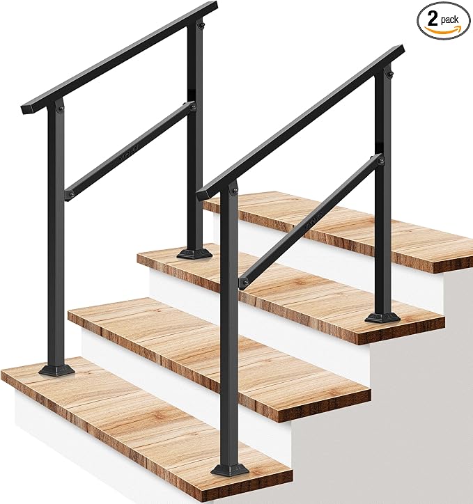 VIVOSUN 2-Pack Outdoor Handrail, 3 Step Stair Handrail, Wrought Mattle Iron by VIVOSUN