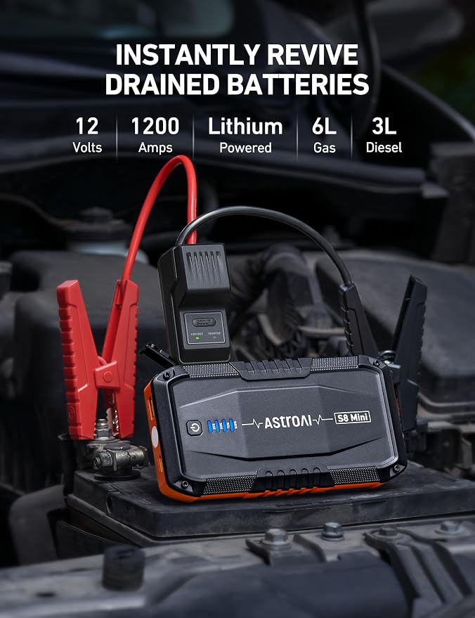 AstroAI S8 Mini Car Battery Jump Starter, 12V Portable Car Starter - Image 2