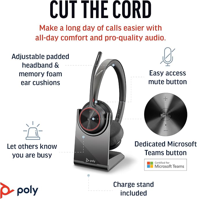 Poly Voyager 4320 UC Wireless Headset & Charge Stand - Image 2