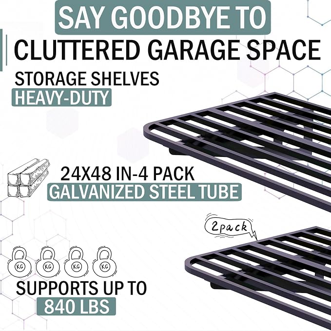 4-Pack 2x4ft Garage Shelving Wall Mounted, 4 ShelfTotal 16 ft Garage Wall - Image 2