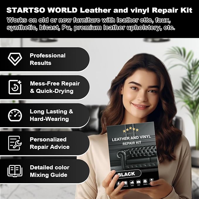 STARTSO WORLD Black Leather Repair Kit, Vinyl Repair kit - Image 3