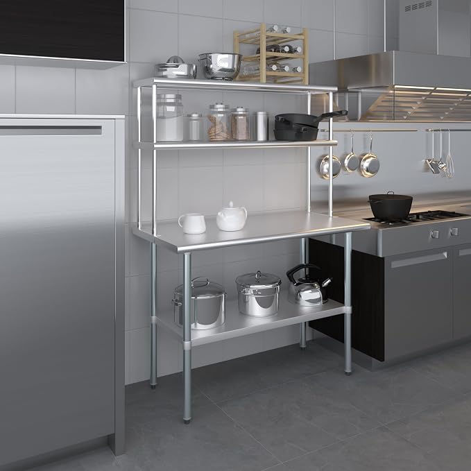 Amgood Stainless Steel Work Table Wide Double Tier Overshelf | NSF | Metal - Image 6