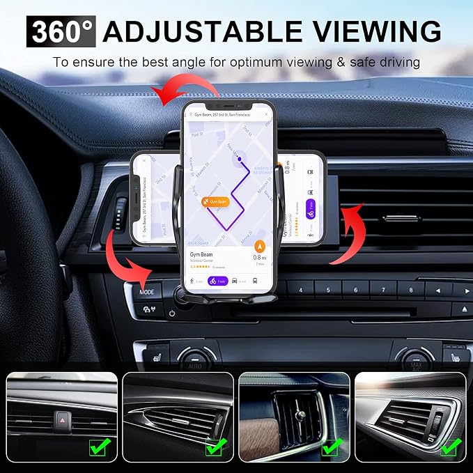 Wireless Car Charger Mount, 15W Qi Fast Charging Auto-Clamping Cell Phone Car - Image 4