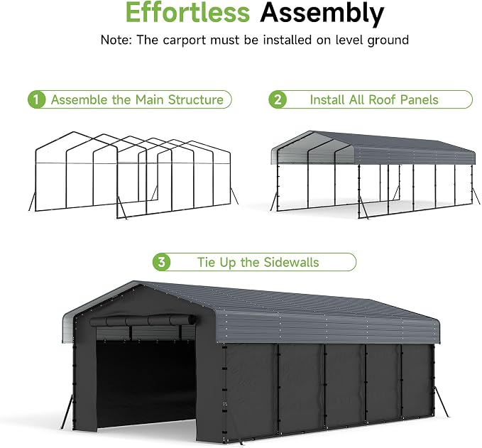 Real Relax 13' x 26' Heavy Duty Metal Carport, Outdoor Garage Car Shelter Shade - Image 7