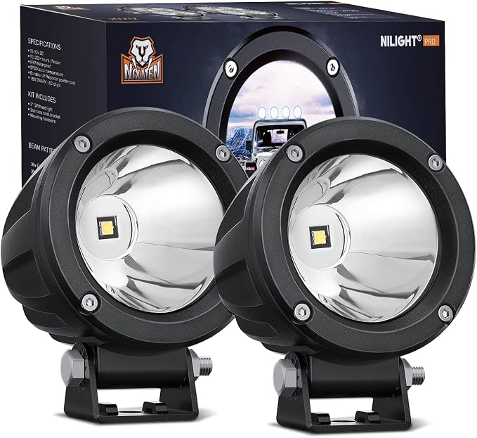 Nilight Motorcycle LED Pods 2 PCS 3 Inch Spot Round Offroad Fog Light 1065LM by Nilight