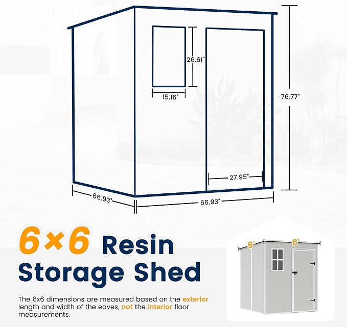 UDPATIO Outdoor Storage Shed 6 x 6 FT, Resin Garden Sheds Plastic Patio Outdoor - Image 2