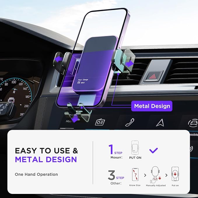 Wireless Car Charger, 【7 Colored LED Backlit】 15W Auto Clamping Phone Mount - Image 5