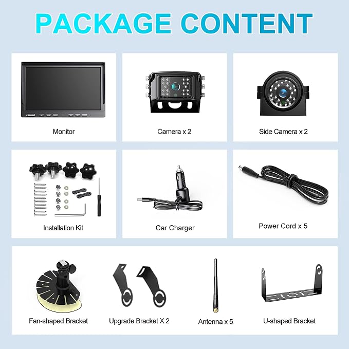 Fookoo HD 10" Wireless Backup Camera System, 1080P 10-inch Quad Split Monitor - Image 8