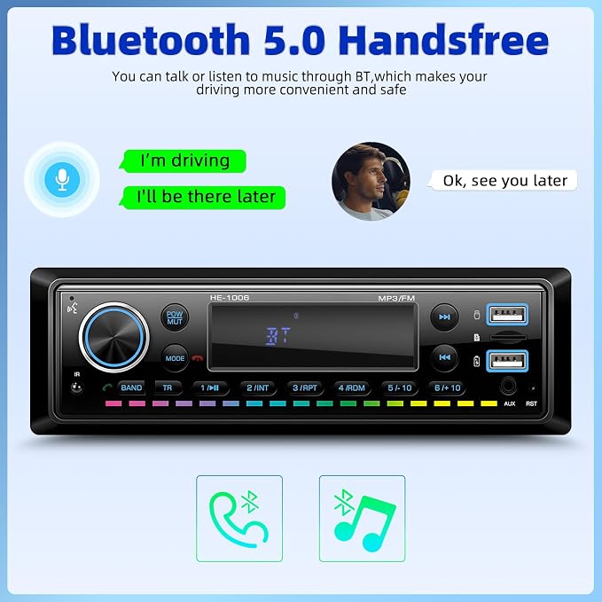 Single Din Bluetooth 5.0 Hands-Free Calling Car Stereo LCD Digital Display FM - Image 2