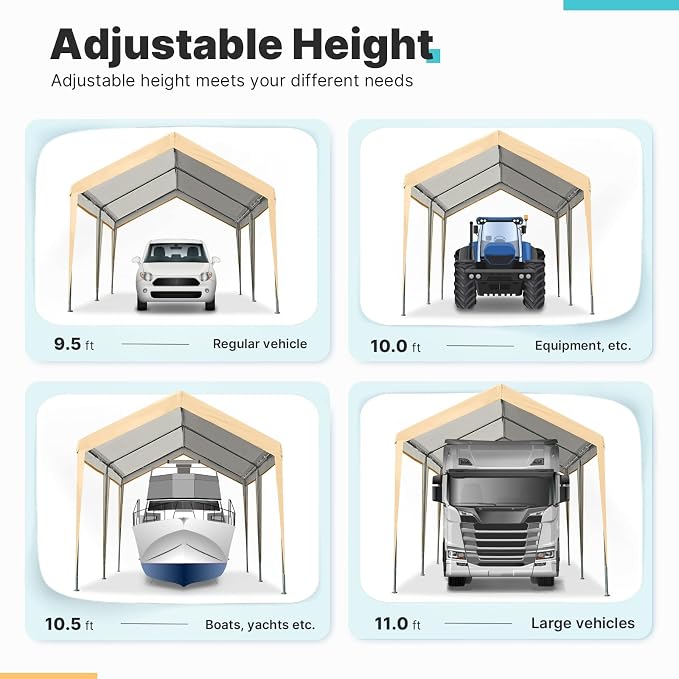ADVANCE OUTDOOR Adjustable 10x20 ft Heavy Duty Carport Car Canopy Garage Boat - Image 2