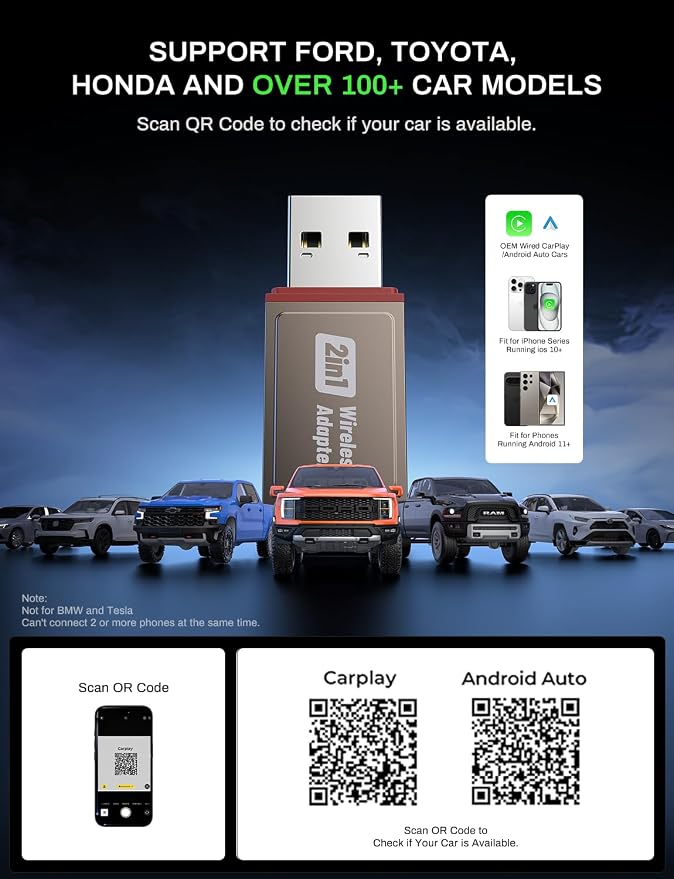 2-in-1 Wireless CarPlay Adapter Support Apple CarPlay & Android Auto, Mini - Image 7