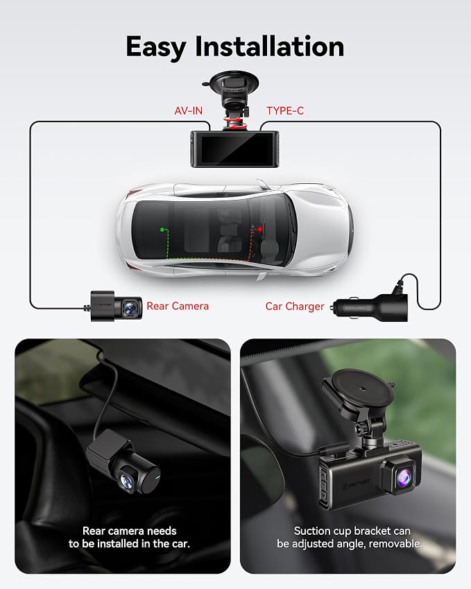 REDTIGER 4K Dash Cam Front and Rear, STARVIS 2 Sensor, Touch Screen 3.18" - Image 8