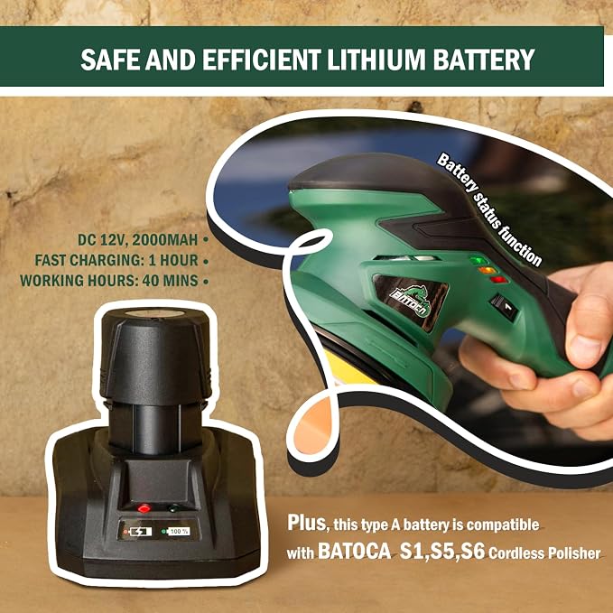 BATOCA - Cordless Car Buffer Polisher - 1pcs 2.0Ah 12V Lithium-ion Rechargeable - Image 6