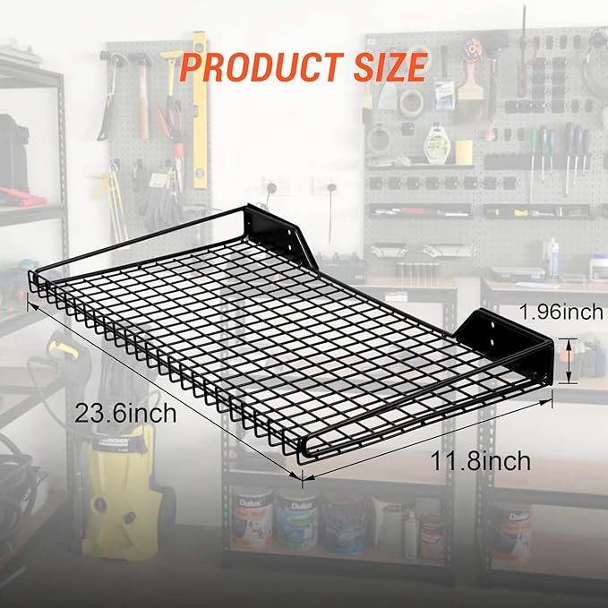 Wallmaster Heavy Duty Garage Wall Shelving 4 Pack 23.6"x11.8" Metal Wire - Image 3