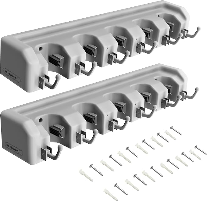 Stalwart Garden Tool Organizer Wall Mount Broom and Mop Holder, 5 Adjustable - Image 4