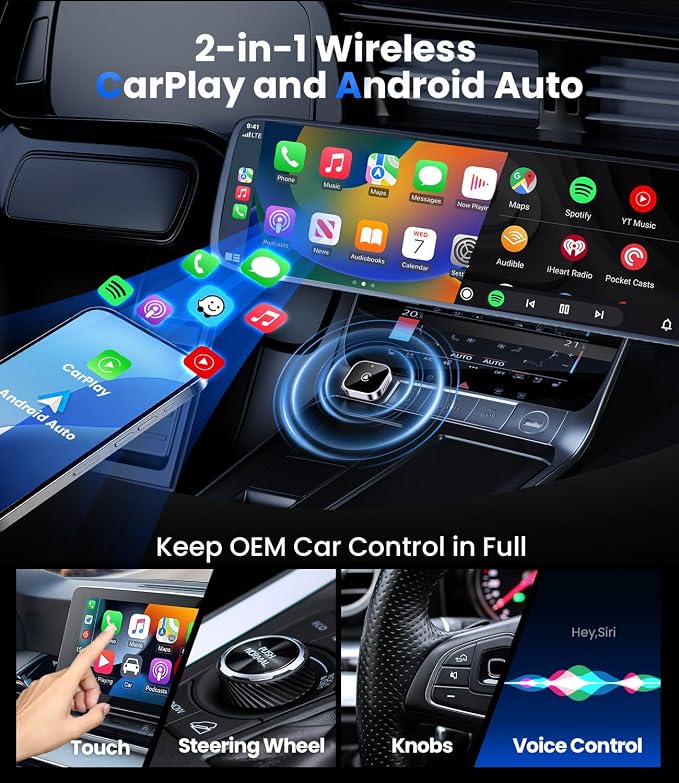 Teeran 2 in 1 Wireless CarPlay and Android Auto Adapter, Easy Setup Plug and - Image 3