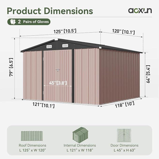 Aoxun 10x10 FT Outdoor Storage Shed Garden Metal Shed - Image 5