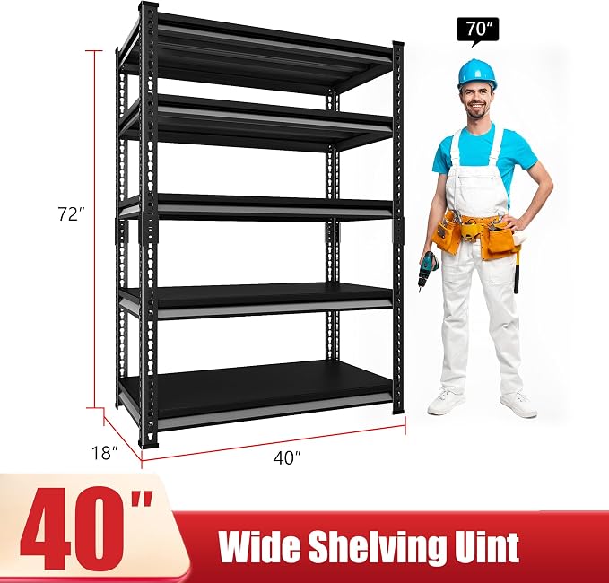 40" W Garage Shelving Heavy Duty, 2200 Lbs Loads Garage Storage Shelves Heavy - Image 3