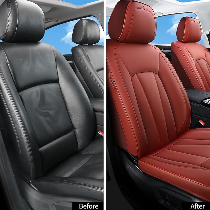 Red Car Seat Covers, Leather Car Seat Covers 2 Front Seats, Waterproof - Image 5