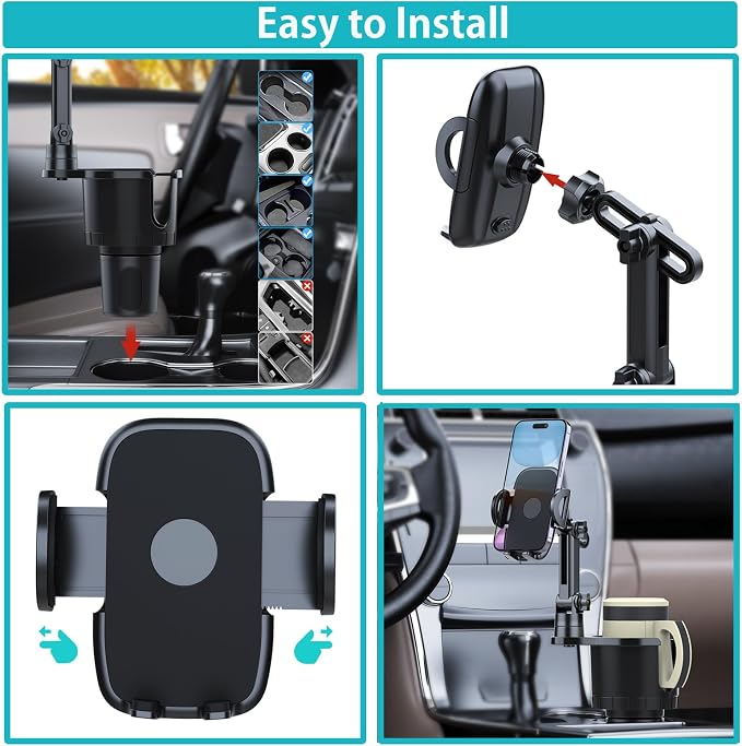 Cup Holder Phone Mount for Car, Upgraded 2 in 1 Car Cup Holder Expander Long Arm - Image 4