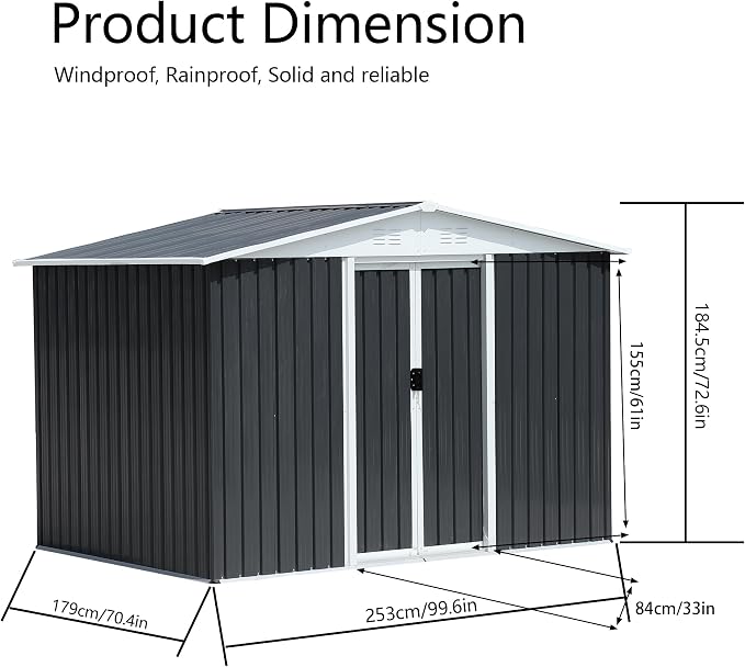 8x6 FT Outdoor Storage Shed, Metal Shed - Image 3