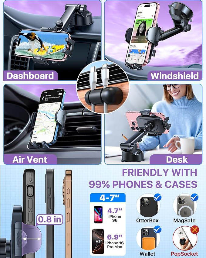 HTU 2025 Best Car Phone Holder 【Ultimate 5-in-1 & Upgraded 100+LBS Strongest - Image 4